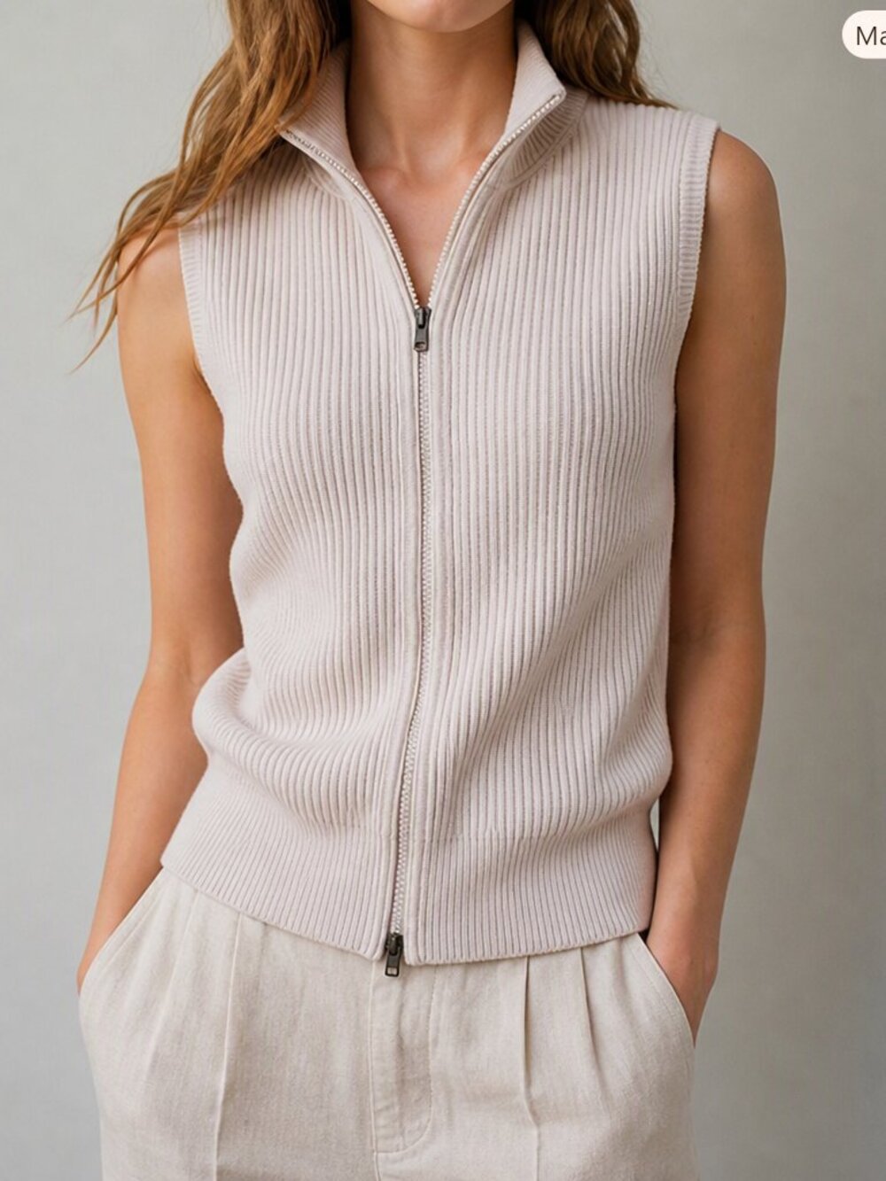 Vintage cotton zip up vest Y2K or 1990s neutral